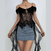 Off shoulder lace ruffle hollow out cut out top