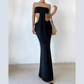Hollow out ruched solid cut out maxi dress