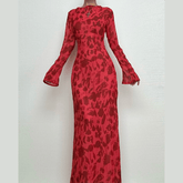Sheer mesh see through zebra print long sleeve zip-up contrast maxi dress-final-sale