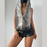 Hoodie fluffy self tie v neck backless top