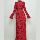 Sheer mesh see through zebra print long sleeve zip-up contrast maxi dress