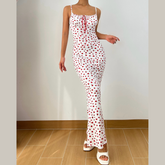 Bowknot ribbon stitch flower print polka dot cami maxi dress