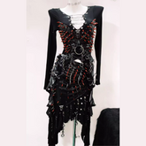Long sleeve rivet metal chain PU leather top
