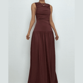 Ruched solid crewneck sleeveless maxi dress-final-sale