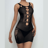Hollow out rose lace mesh patchwork cami cut out mini dress