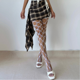 Plaid irregular zip-up lace hem mini skirt