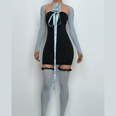 Shrug mesh long sleeve button 3 piece mini dress