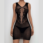 U neck cross back net mini dress
