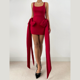 Square neck bowknot cami mini dress