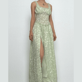 Sweetheart neck ruched textured ruffle cami maxi dress-final-sale