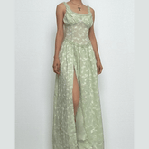 Sweetheart neck ruched textured ruffle cami maxi dress