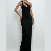 One shoulder flower applique maxi dress