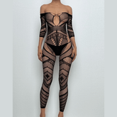 Long sleeve hollow out net backless bodystocking