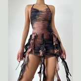Halter backless tie dye ruffle mini dress