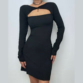 Long sleeve hollow out slit cut out mini dress