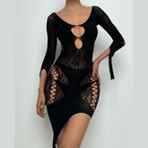 Long sleeve zebra hollow out mesh cut out mini dress