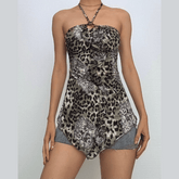 Leopard print halter o ring backless top