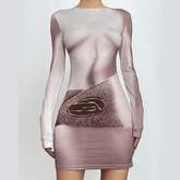 Long sleeve body print crewneck contrast mini dress-final-sale