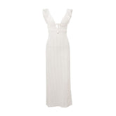 V neck hollow out self tie ruffle cut out maxi dress