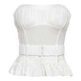 Ruched belt solid tube top