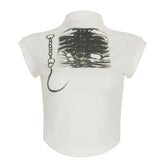 Cap sleeve high neck print top