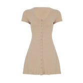 Short sleeve knitted button mini dress