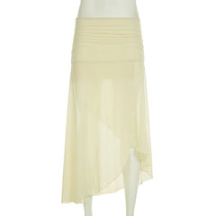 Ruched mesh slit maxi skirt
