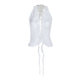 Halter backless ruffle self tie top