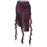 Tie dye ruffle slit midi skirt