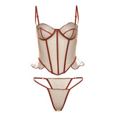Sweetheart neck ruffle mesh cami short pant set