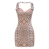 Leopard print lace hem mini dress