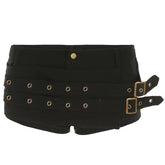 Button buckle solid low rise short pant
