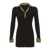 Turnover collar leopard print button mini dress