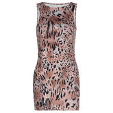 Crewneck leopard print sleeveless mini dress