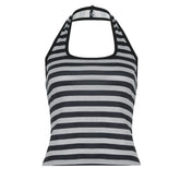 Halter striped print beaded top