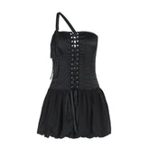 One shoulder lace up mini dress