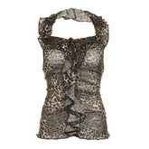 Halter ruffle leopard print backless top
