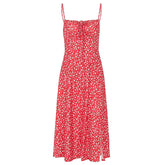 Square neck flower print slit cami midi dress