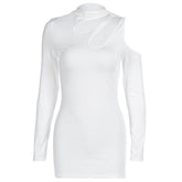Long sleeve hollow out irregular solid cut out mini dress