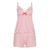Bowknot lace hem v neck heart print cami pant set