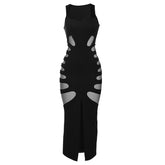 Hollow out solid tank cut out maxi dress