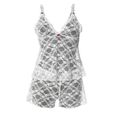 V neck lace see through cami short pant set