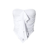 Ruffle ruched solid tube top