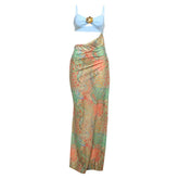 Flower applique hollow out cami cut out maxi dress