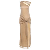 Crewneck hollow out glitter slit cut out maxi dress