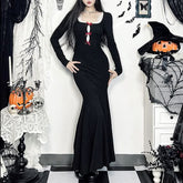 Long sleeve bowknot hollow out lace hem cut out maxi dress