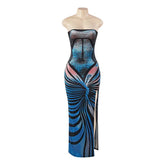 Contrast slit backless tube maxi dress