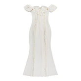 Off shoulder lace hem ruffle maxi dress