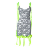 U neck lace bowknot tassels cami mini dress