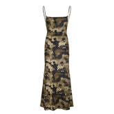Print velvet backless contrast cami maxi dress
